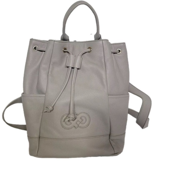 Cole Haan Gray Leather Drawstring Backpack - Picture 1 of 9